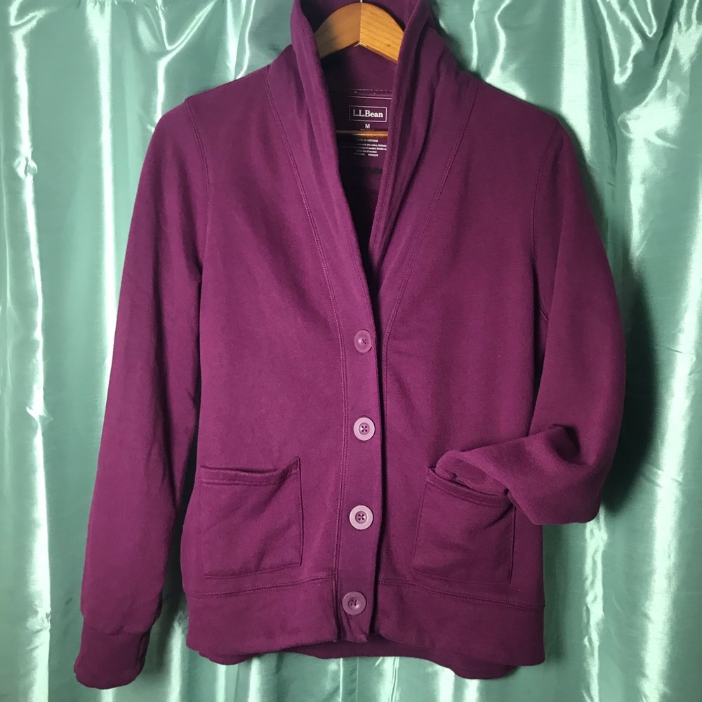 L.L. Bean Cardigan Sweater Coat Blazer Purple Med